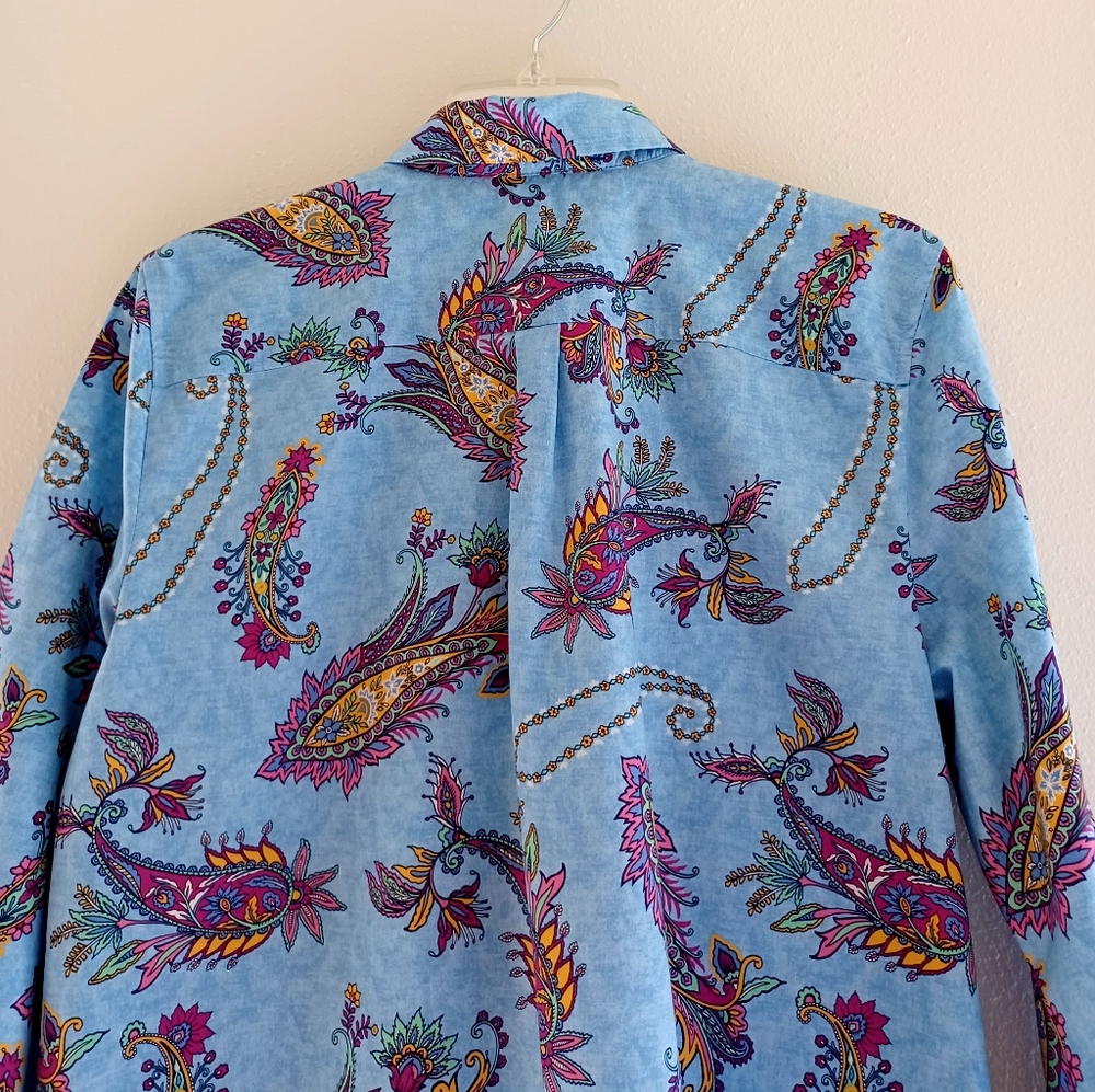 Talbots Cotton Button Front Shirt - Swirly Paisley, Size Lp - Picture 8 of 16